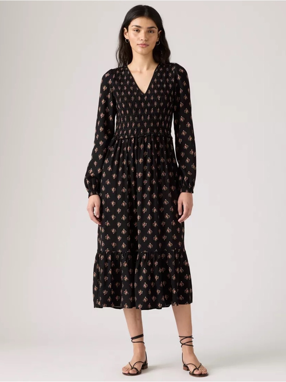 Levi’s Black Floral Midi Dress puff sleeve Bodice Boho Cottagecore XXL